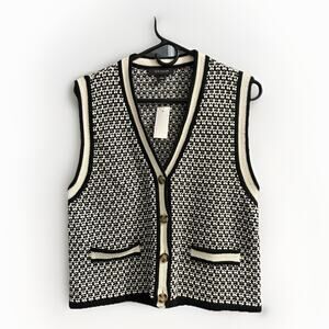 Women's Ann Taylor Geo Stitch Button Down Knit Sweater Vest Cotton Sz L NWT